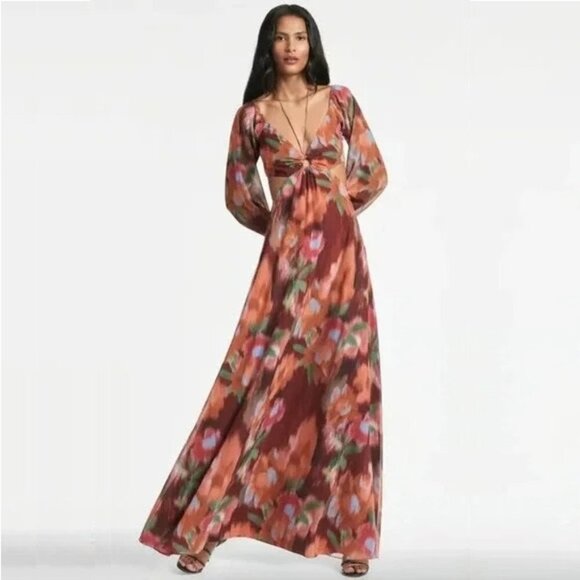 NWT SACHIN + BABI Dress Evening Gown Cassandra Bordeaux Ikat Print Maxi Long 0 - Picture 1 of 11